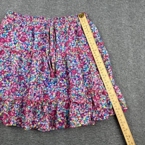 Sienna Sky Floral Tiered Mini Skirt Womens Medium Blue Pink Ruffle Elastic Waist - Picture 4 of 7